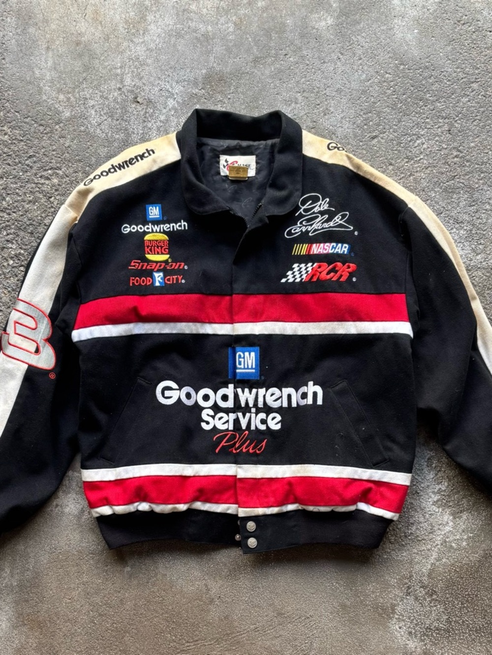 Vintage Chase Authentics Black Racing Jacket with Red & White Stripes